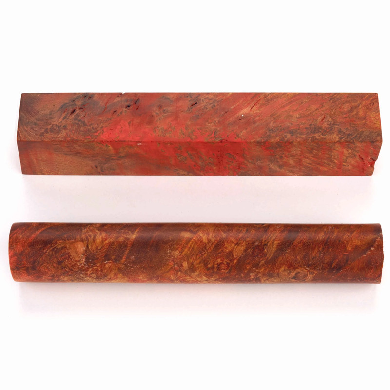 Stabilized & Double Dyed Maple Burl Pen Blank - 3/4" x 3/4" x 5" - Color:Red and Yellow